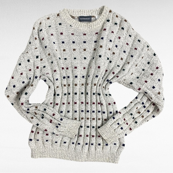 VINTAGEExpressionsOatmeal Geometric Rainbow Weave Knit Cosby Dad Sweater